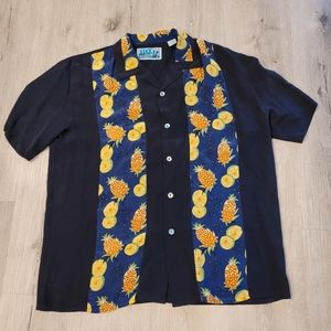 Tiki Classics Pineapple Button Down Silk Shirt Sz Large
